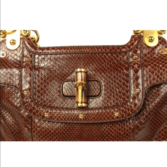Gucci Python Bamboo Handle Shoulder Bag Gold Studs - Picture 4 of 8
